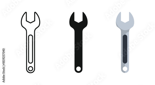Wrench icon set collection for maintenance work mechanic tool symbols line silhouette flat vector