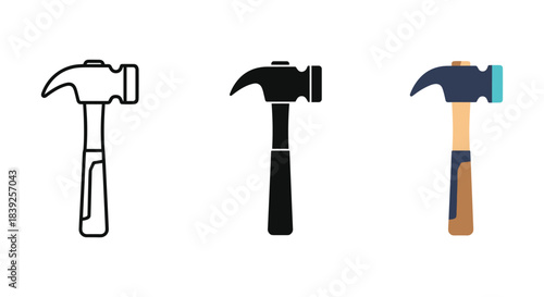 Claw hammer construction tool icon set woodworking equipment symbol vector illustration design element background.