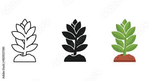 Plant seedling icon set collection agricultural growth symbol line silhouette flat vector illustration