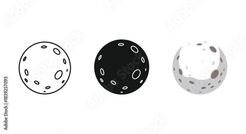 Moon icon set three variations line glyph flat style night space celestial body element