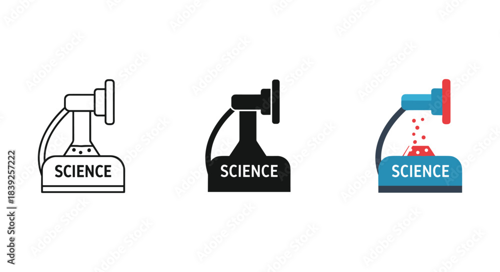 Fototapeta premium Science laboratory equipment icon set showing research discovery experiment and academic knowledge symbols.