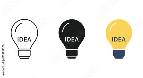 Lightbulb with idea word icon set symbolizing inspiration solution development and innovative business concepts.