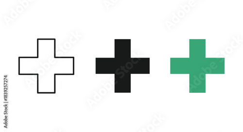 Plus sign geometric cross symbol vector illustration flat icon set isolated on white background addition mathematics element.