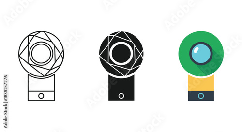Scientific optical instrument icon set vector illustration lens aperture magnifying glass symbols