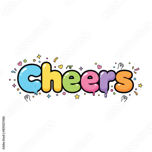 Colorful "Cheers" word with playful elements