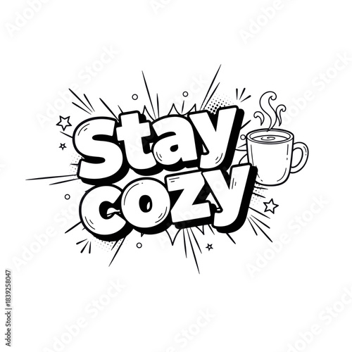 Cozy message with coffee mug illustration