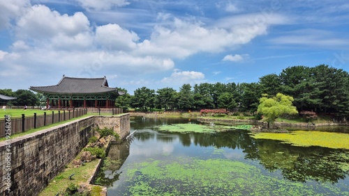 Historic Palace Pond at Night with Reflections — Traditional Korean Architecture