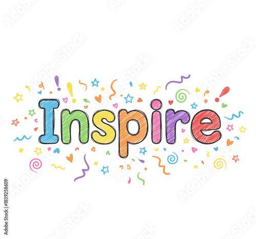 Inspire colorful handwritten word with decorative elements