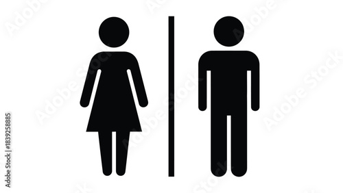Simple black silhouette icons representing male and female restrooms
