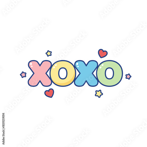 XOXO playful colorful letters with cute embellishments