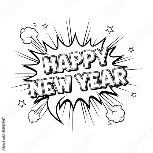Happy New Year celebration comic explosion