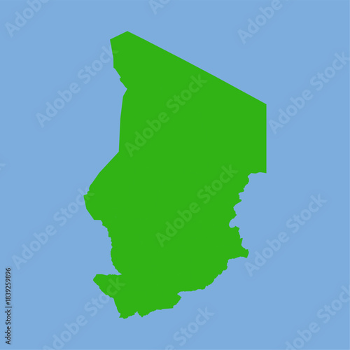 Green silhouette map of Chad in flat vector style showing its large north-central African shape with clean region outlines