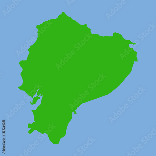 Green silhouette map of Ecuador in a flat vector style showing its compact country shape and regional divisions on a light background