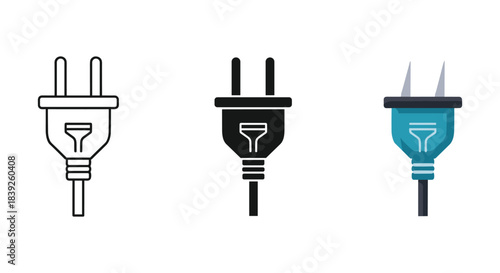 Electrical power plug icon symbol design element illustrating energy connection device two pin connector wire.