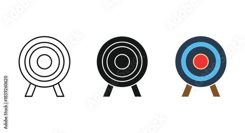 Target icon set outline solid and color styles archery bullseye aim symbol vector graphic illustrations.
