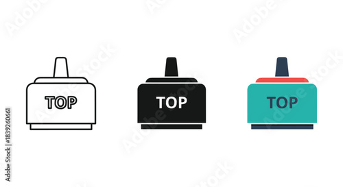 Top product container icon representing liquid dispenser or small bottle with labeled text and spout apparatus.