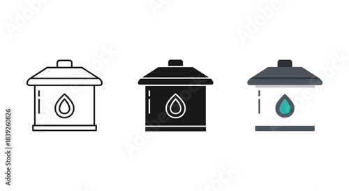 Water dispenser icon set linear black and color styles liquid container symbol isolated on white background