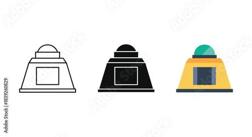 Alarm siren icon set linear black and color styles emergency signal symbol isolated on white background