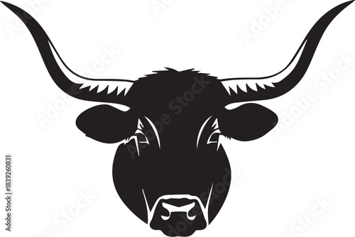 Vintage woodcut style illustration of a longhorn bull head facing forward