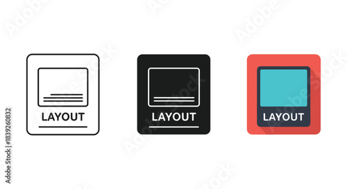 Layout design icon outline glyph flat style document formatting structure web page user interface vector sign