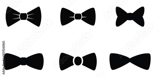 Set of black bow tie icons in different styles