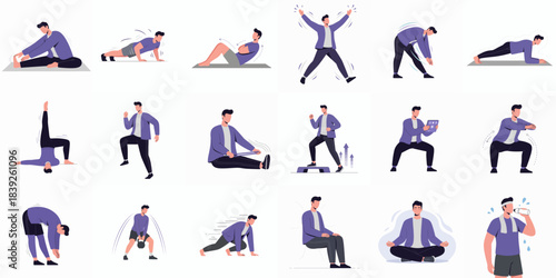 Flat Design Man Exercising at Home, Fitness Routine, and Healthy Lifestyle