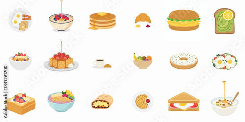 Flat Style Delicious and Colorful Various Breakfast Food Illustration Collection