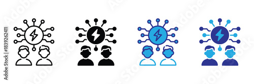 depicting a series of four icons representing a stylized virus or microbe with lightning bolts inside and legs high quality