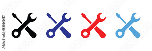 a visual representation showcasing four crossed wrenches in distinct colors black blue red and light blue arranged horizontally high quality professional detailed