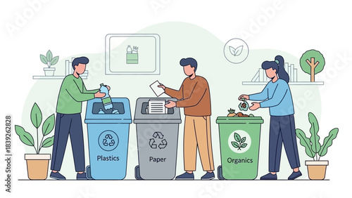 community recycling station for plastics paper and organics in an eco-friendly