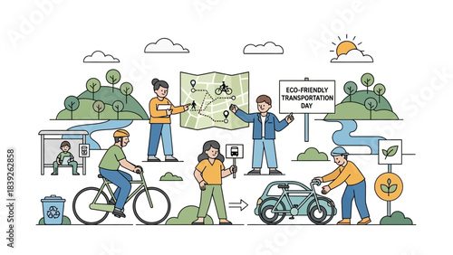 illustration depicting eco-friendly transportation strategies and green energy