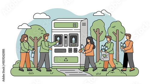 People engaging in environmentally conscious activity at a modern recycling