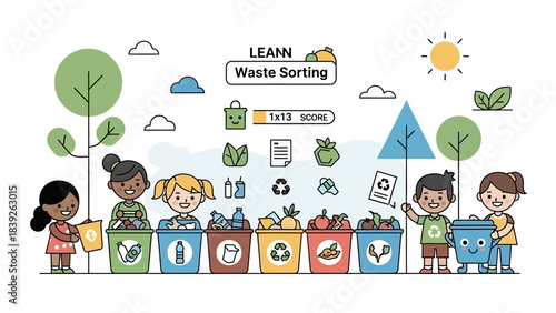 Children Engaged in Educational Waste Sorting Activity Promoting Recycling