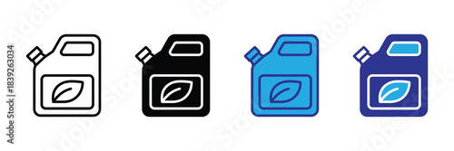 A visual representation displays four variations of a portable fuel container showcasing different color schemes and outlines high quality professional