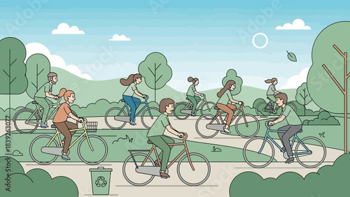 group of people enjoying a sunny day riding bicycles in a lush park