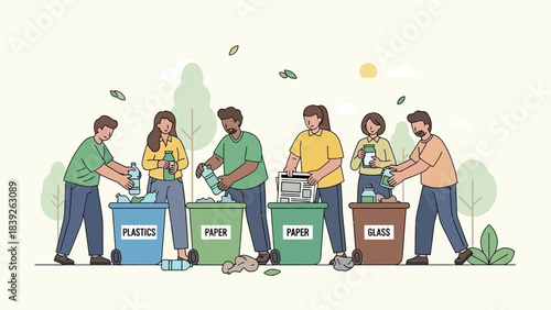people engaging in recycling activities with environmental awareness outdoors