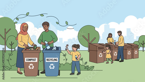 community recycling and composting activity promoting environmental awareness