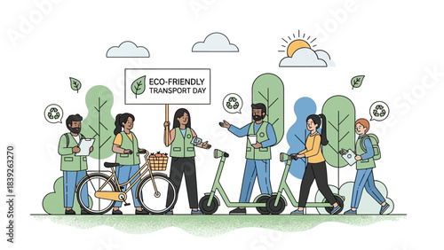 illustration of eco-friendly transportation options in urban environment