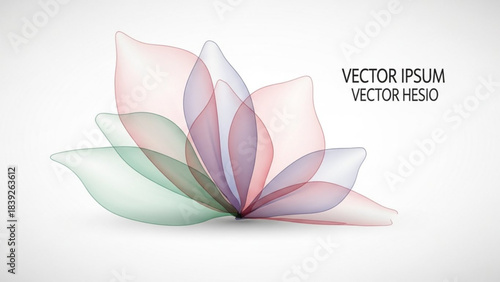 Delicate Blossom: Abstract Illustration: The image depicts a beautiful, abstract illustration of a blossoming flower with a gentle color palette of red, blue and green, set against a plain backdrop.