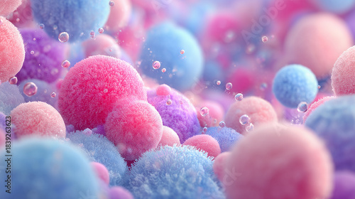 Whimsical Microbe Garden: Pastel Fuzzy Bacteria Representing Gut Health