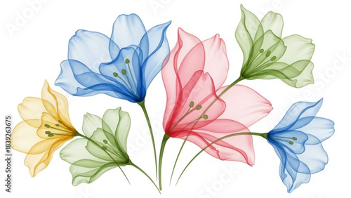 Floral Symphony: A captivating display of delicate, translucent flowers in an array of vibrant colors, their graceful forms dancing in the light, exuding an air of elegance and natural beauty.