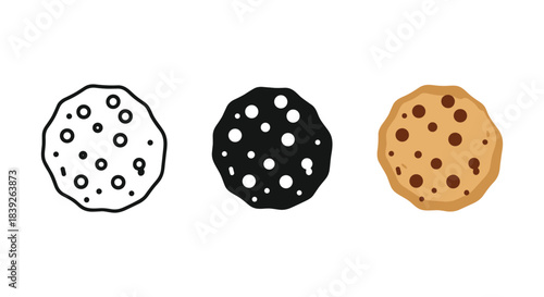Chocolate chip cookie illustration in different stages