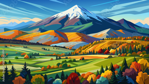 Very beautiful view of Mt. Mansfield from Cambridge, Vermont, showcasing layered colorful seasons across slopes, serene valleys, and bright open sky for stunning natural compositions.