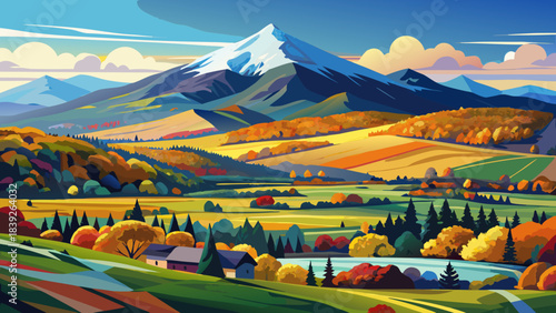 Very beautiful view of Mt. Mansfield from Cambridge, Vermont, showcasing layered colorful seasons across slopes, serene valleys, and bright open sky for stunning natural compositions.