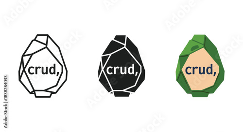 Crud logo design variations in different colors and styles