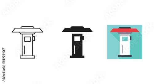 Different styles of kiosks or vending machines