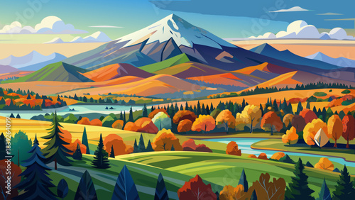 Very beautiful view of Mt. Mansfield from Cambridge, Vermont, showcasing layered colorful seasons across slopes, serene valleys, and bright open sky for stunning natural compositions.