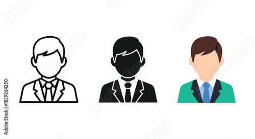 Three businessmen icons in different styles