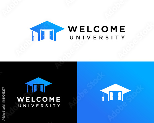 The logo design is about a university hat and a wide open door.