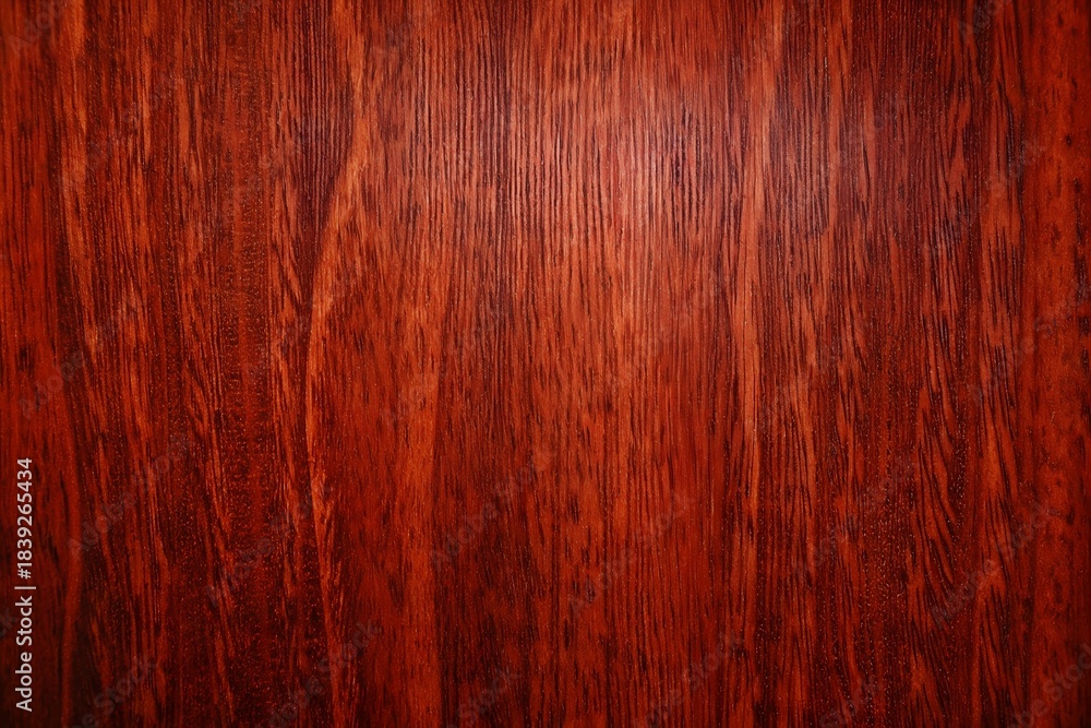 Naklejka premium Vibrant Red Mahogany Wood Texture – Intense Vertical Grain, Deep Crimson-Brown Seamless Pattern | Luxury Background for Premium Furniture, Interior Design & Commercial Product Displays